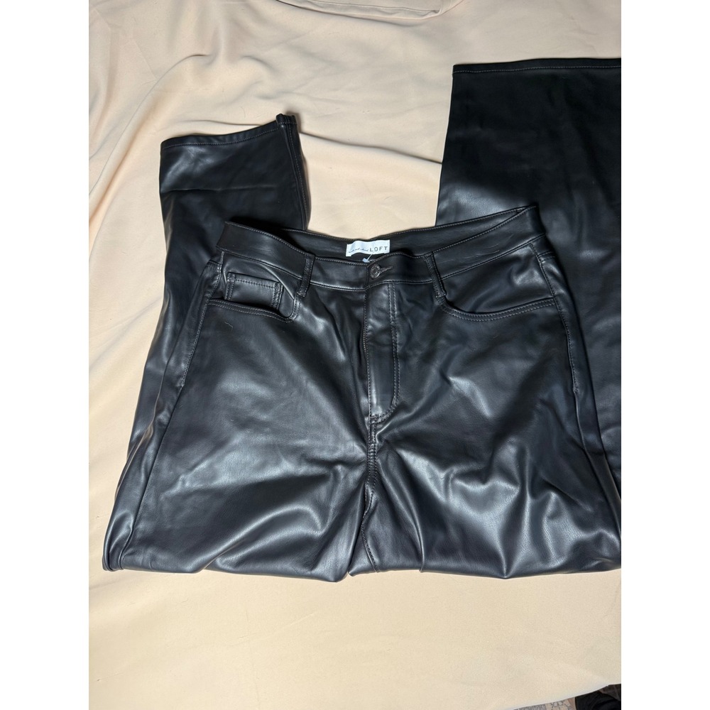 Loft Faux Leather Pants Black High Waisted Straight Leg Size 10 30 00572